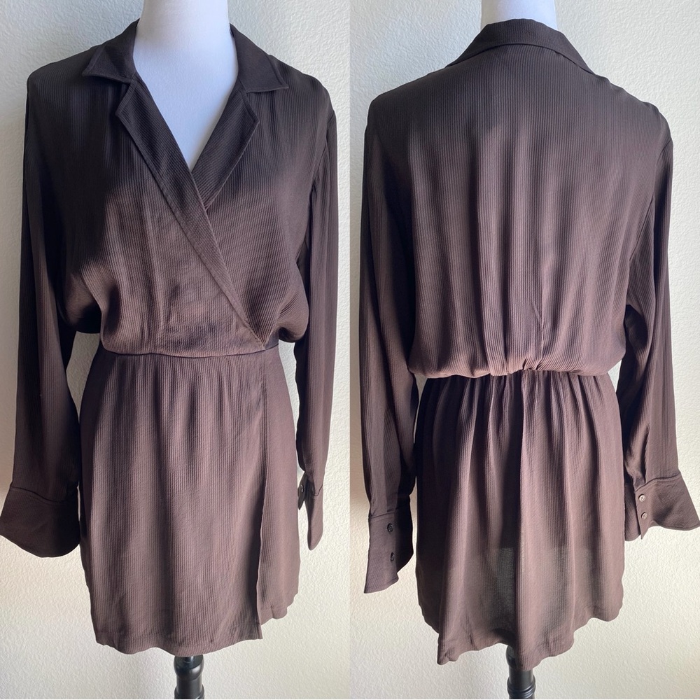 NWT & other stories Chocolate Brown Collared Wrap Mini Dress 6